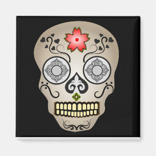 Red Flower Sugar Skull Magnet