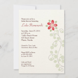 Red Flower Vine 5x7 Bridal Shower Invite