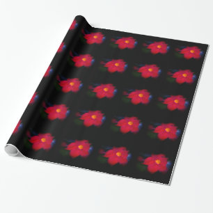 Red Flower Vine on Black Wrapping Paper