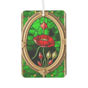 Red Flower Vivid Stained Glass Art Car Air Freshener