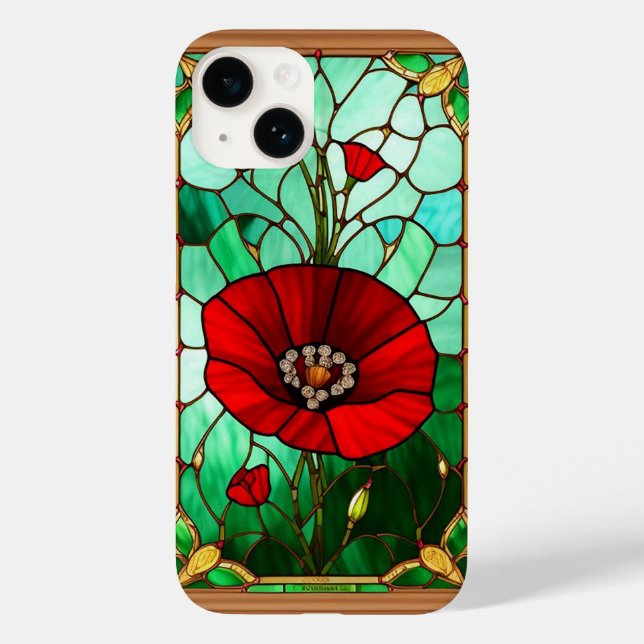 Red Flower Vivid Stained Glass Art Case-Mate iPhone Case (Back)