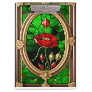 Red Flower Vivid Stained Glass Art Clipboard