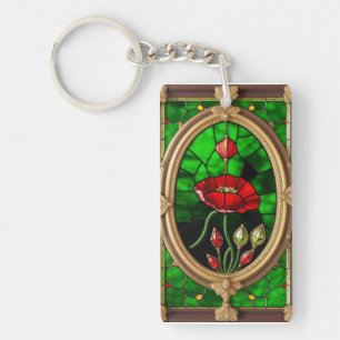 Red Flower Vivid Stained Glass Art Key Ring