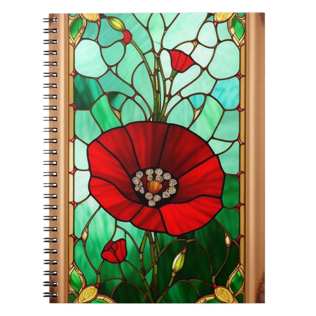 Red Flower Vivid Stained Glass Art Notebook (Front)