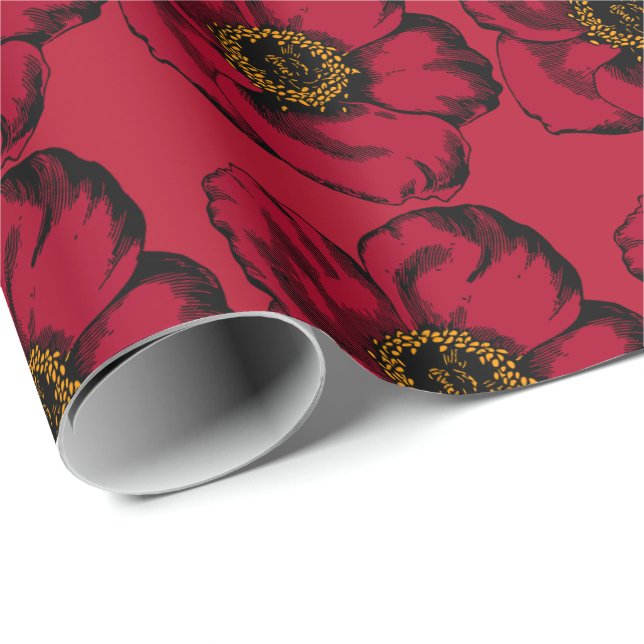 Red Flower Wrapping Paper (Roll Corner)