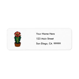 Red Flowered Coloured Ink Cactus Return Address Label