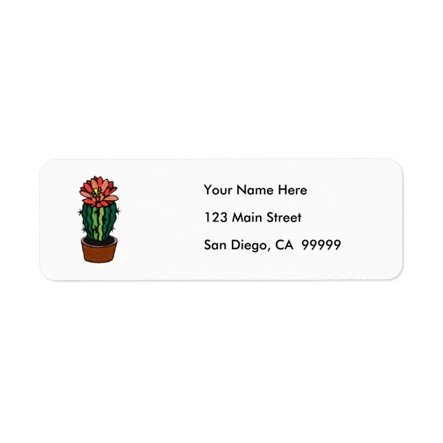 Red Flowered Coloured Ink Cactus Return Address Label (Front)