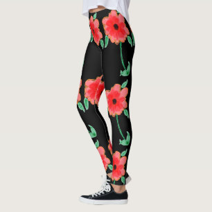 Red Flowered Leggings