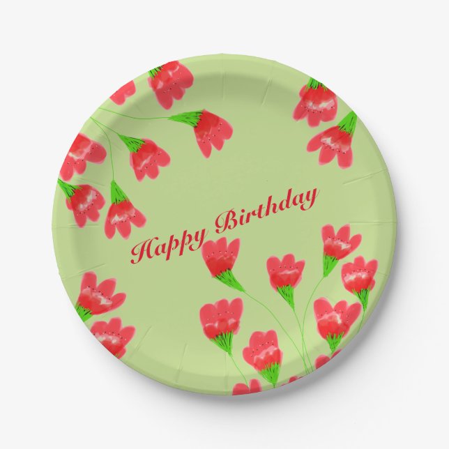 Red Flowered Paper Plates (Front)