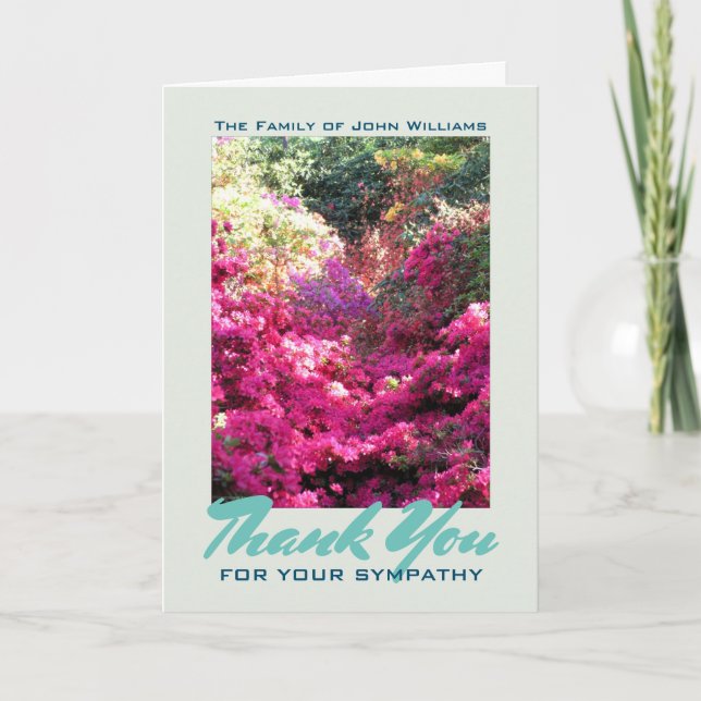Red Flowerfall in the Woods Sympathy Thank You Card (Front)