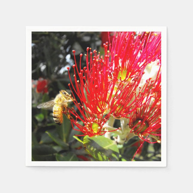 Red Flowering New Zealand Christmas Tree Napkin (Front)
