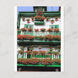 Red flowering pot plants quaint Spanish balcony Postcard
