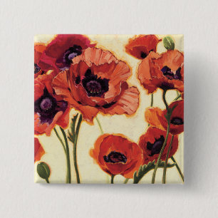Red Flowers 15 Cm Square Badge