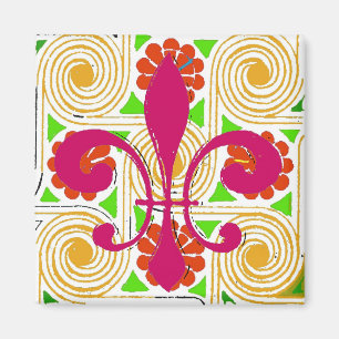 Red Flowers Abstract, Red Fleur De Lis Magnet