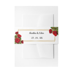 Red Flowers Aesthetic Spanish Wedding Invitation Belly Band