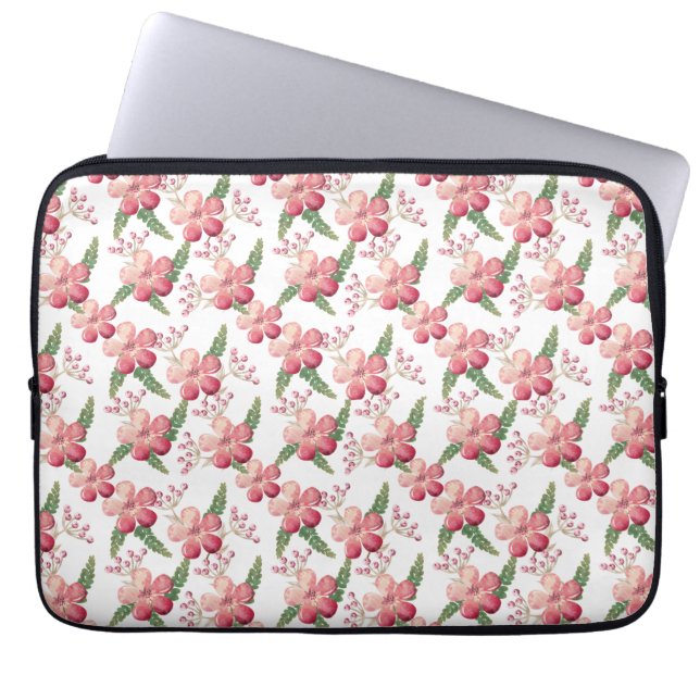 Red Flowers and Berries with Green Leaves  Laptop Sleeve (Front)