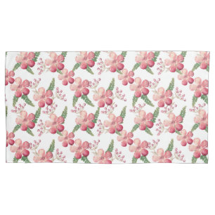 Red Flowers and Berries with Green Leaves  Pillowcase