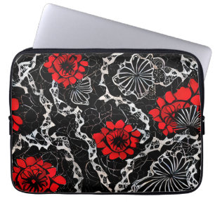 Red Flowers and Black Lace Seamless Pattern Laptop Sleeve
