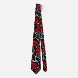 Red Flowers and Black Lace Seamless Pattern Tie