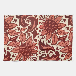 Red Flowers and Fruit Antique Pattern Tea Towel