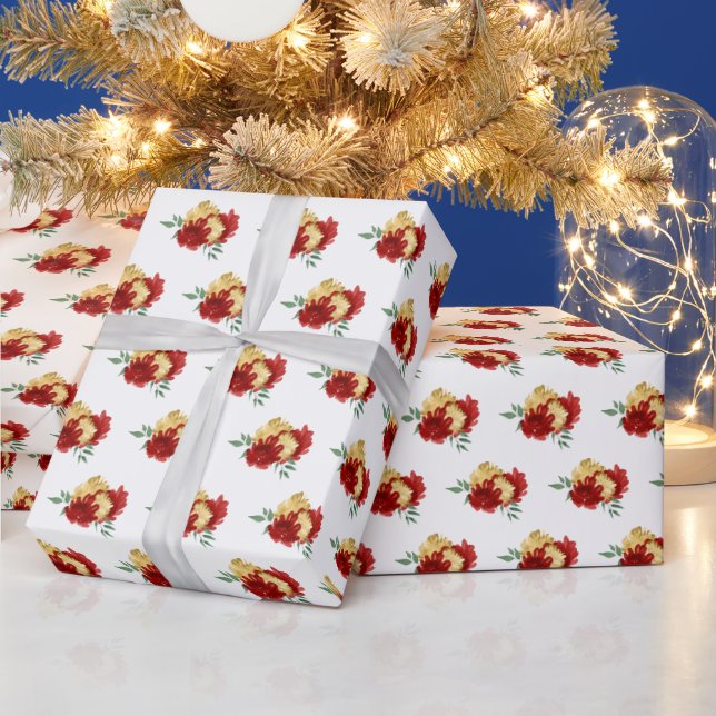Red Flowers and Greenery Pattern Wrapping Paper (Holidays)
