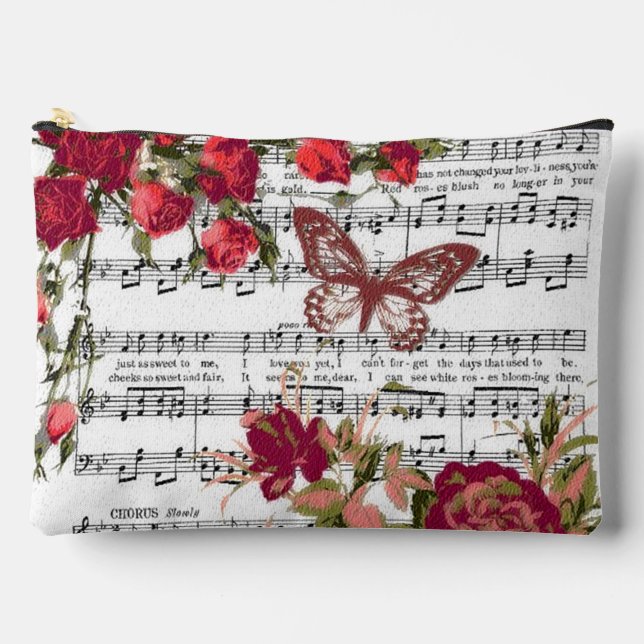 Red flowers and music accessory pouch (Front)