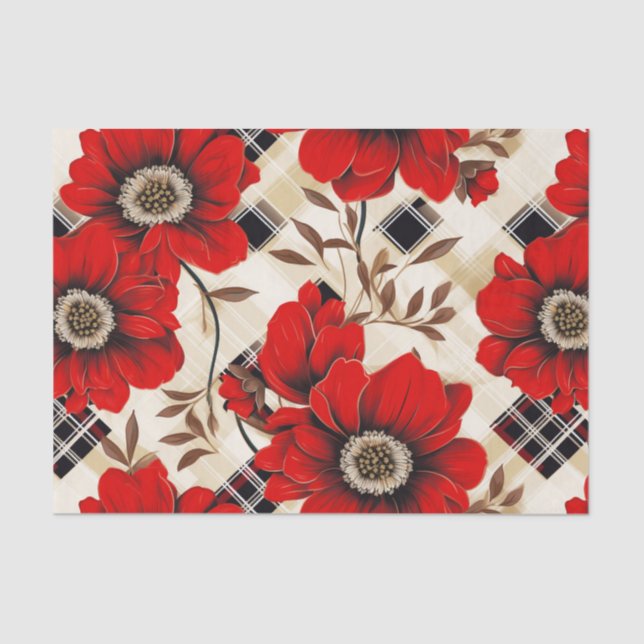 Red flowers and plaid tissue paper (Front)