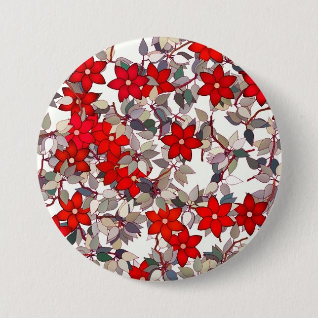 Red flowers and silver grey leaves 7.5 cm round badge (Front)
