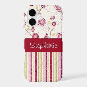 Red Flowers and Stripes Personalised Barely There