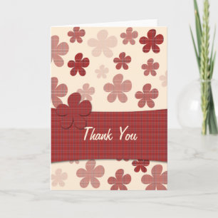 Red Flowers and Textile Pattern Thank You Card