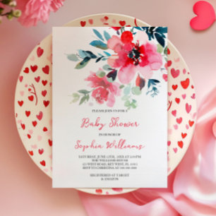 Red Flowers Baby Shower Invitation