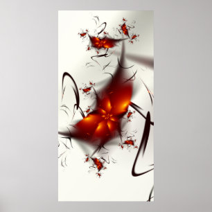 Red Flowers Black Swirls Poster