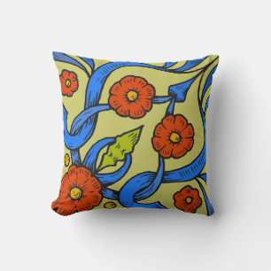 Red Flowers blue ribbons Cushion