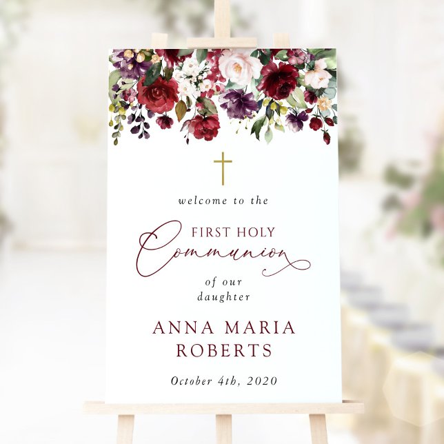 Red Flowers, Boho, First Holy Communion Welcome Poster (Creator Uploaded)