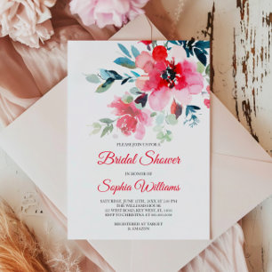Red Flowers Bridal Shower Invitation