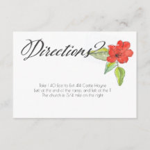 Red Flowers Calligraphy Script Wedding Directions