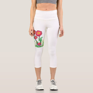 Red Flowers Capri Leggings