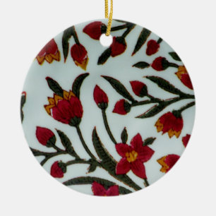 Red Flowers  Ceramic Ornament