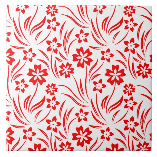 Red Flowers Ceramic Tile (Front)