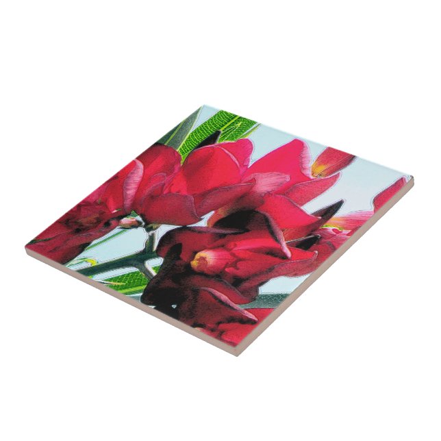 Red Flowers Ceramic Tile (Side)