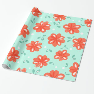 Red Flowers Cheerful Decorative Floral Pattern Wrapping Paper