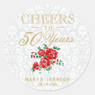 Red Flowers - Cheers to (Any Age) Years Classic Round Sticker