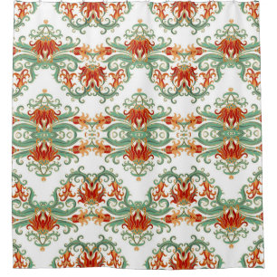 Red Flowers Chinese Style Ornamental Shower Curtain