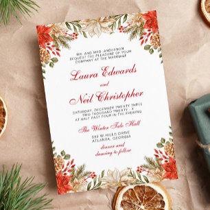 Red Flowers Chrismas Winter Wedding Invitation