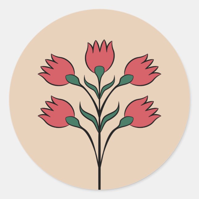 Red Flowers Classic Round Sticker (Front)