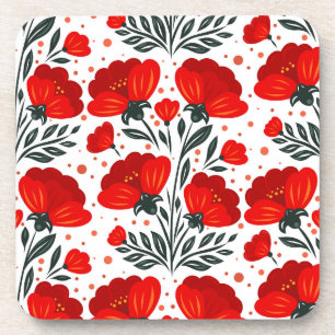 Red flowers coaster