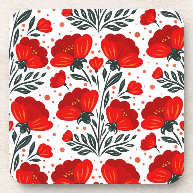 Red flowers coaster (Front)