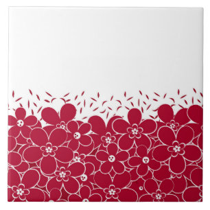 Red flowers daisies on white background ceramic tile