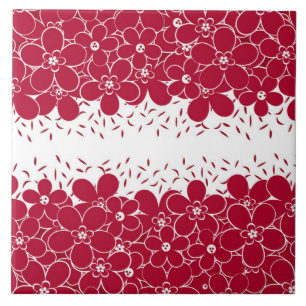 Red flowers daisies on white background ceramic tile