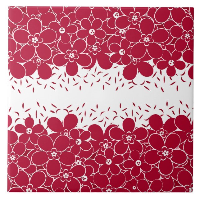 Red flowers daisies on white background  ceramic tile (Front)